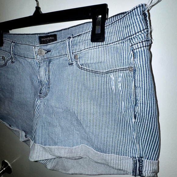 Banana Republic Blue Pinstriped Jean Shorts - Picture 4 of 10